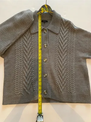 Quince Gray Cable Knit Cardigan Sweater Collared Button Front 100% Wool Medium thumbnail 4
