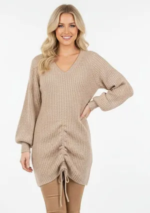 Steve Madden BB Dakota Ivory Ribbed Long Sleeve Knit Sweater Dress L thumbnail 1