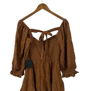 Lulus Charming Afternoon Tan Gingham Balloon Sleeve Mini Dress size M NWT thumbnail 7