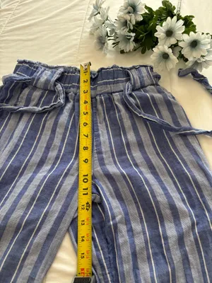 Pull-On Wide Leg Minimalist ResortWear Striped Blue White 100% Cotton Pants Sz S thumbnail 4