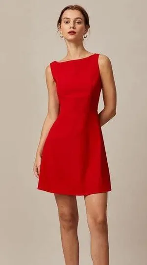 RIHOAS The Red Boat Neck High Waisted Mini Dress S thumbnail 1