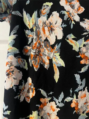 Boohoo Black Floral Mini Dress with Orange and Cream Blooms thumbnail 2