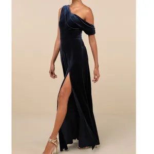NEW Lulus Coveted Confidence Navy Blue Velvet Asymmetrical Maxi Dress Small thumbnail 2