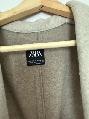 Zara Beige Open-Front Wool-Blend Coat thumbnail 6