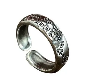 s925 Sterling Silver Retro Floral Prince Graffiti Open Ring for Women thumbnail 1