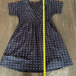 Madewell V-Neck Dolman Sleeve Mini Babydoll Dress Navy Textured Dot Women's thumbnail 8