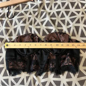 Mistress Rocks LA Black Tan Lace Satin Sleeveless Cropped Bustier Top Size‎ M thumbnail 12