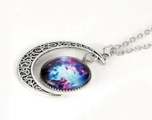 Galaxy & Silver Moon Dangle Pendant Necklace thumbnail 3