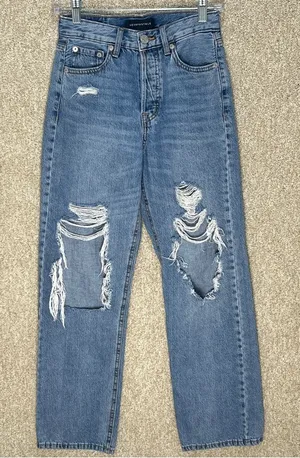 90s baggy jeans size 0 distressed multi button fly retro‎ style blue jeans teen thumbnail 1