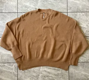 Free People Ottoman Slouchy Tunic Sweater Camel Brown Ribbed Knit Mock Neck S thumbnail 1