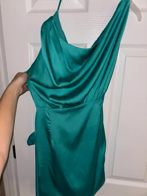Satin Green Off the Shoulder Cocktail dress thumbnail 2