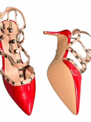 NEW MIX No 6 Black Patent Nude Gold Studded Strappy Heels Stud thumbnail 5