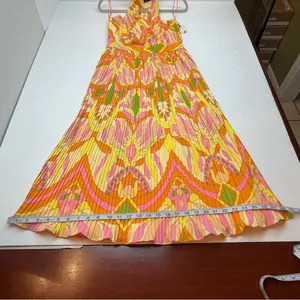 Milk & Honey Brightly Colored Geometric‎ Pattern Pleated Halter Dress Small NEW thumbnail 10
