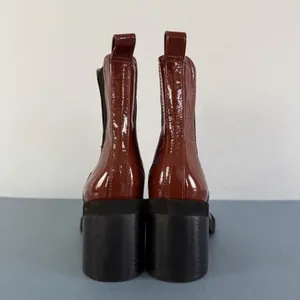 Gianni‎ Bini Banks Crinkle Patent Leather Double Gore Square Toe Brown Booties thumbnail 7