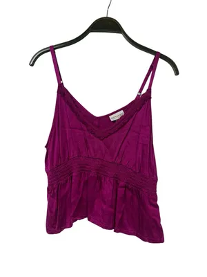 Shyanne Deep Magenta Lace-Trim Smocked Tank thumbnail 2