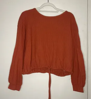 Hollister orange long sleeve top with tie detail thumbnail 1