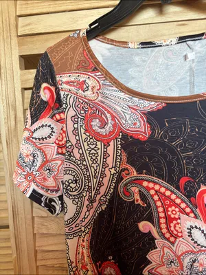 FINAL MARKDOWN Women's Short-Sleeve Paisley Dress - Black, Brown & Red Large thumbnail 2