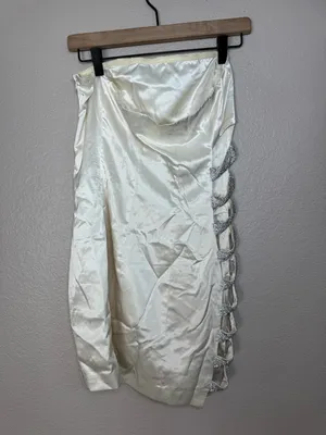Meshki Alessia Diamante Ivory Rhinestone Strapless Mini Dress size Medium Bride thumbnail 5