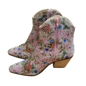 Betsey Johnson Dive F Pink Floral Rhinestone Ankle Bootie Sz 8 Western thumbnail 3