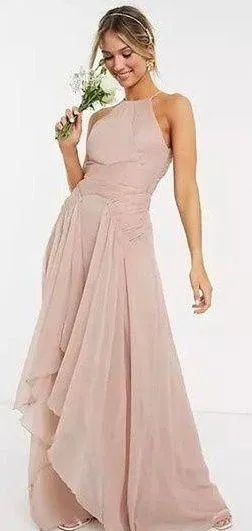 ASOS Design Bridesmaid Pink Blush Pinny Ruched Bodice Chiffon Maxi Dress Size 2 thumbnail 1
