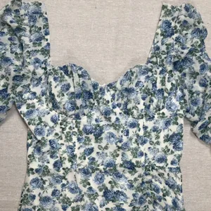 Cotton Candy | NWOT Blue and White Floral Ruched Peasant Dress | Small thumbnail 3