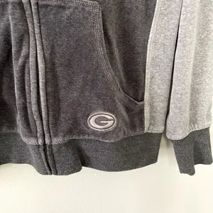 NFL Packers gray full zip jacket pockets drawstring hooded sweater hoodie cotton thumbnail 3