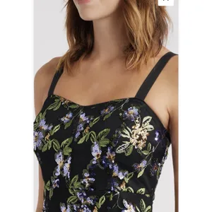 Sam Edelman Black Floral Sequence Embroidered Strapless Dress Size 4 $168 Mesh thumbnail 3