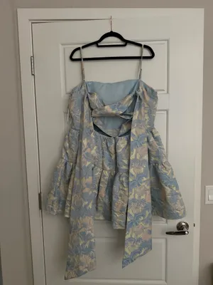 ASOS Blue and Cream Floral Tiered Party Dress with Back Tie thumbnail 2