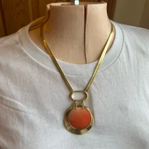 A New Day Necklace~Gold Plate~Coral Medallion~Herringbone Chain thumbnail 1