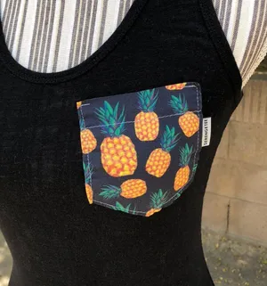 Serengeti black tank with pineapple print pocket thumbnail 3