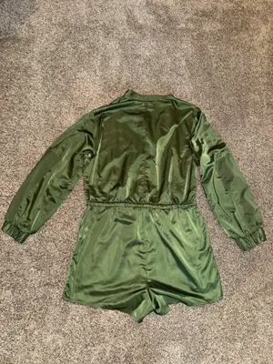 Hunter for Target Women's Olive Green Long Sleeve Satin Romper thumbnail 4