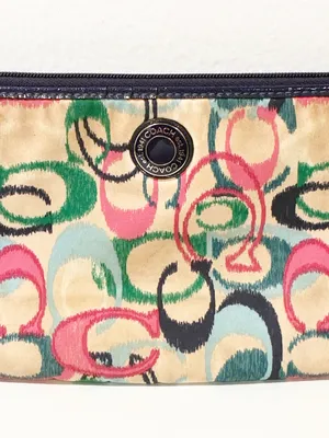 Coach Poppy Multicolor Ikat Scribble C Logo Sateen Tote Bag Purple Trim Wristlet thumbnail 2