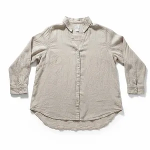 Sigrid Olsen 100% Linen Shirt Women 1X Oatmeal Beige Tunic Button Front High Low thumbnail 2