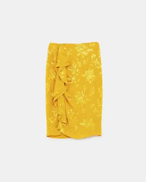 NWOT Zara ruffled jacquard midi skirt in yellow. Size Medium thumbnail 3