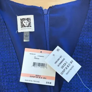 NWT Anne Klein Ultramarine Blue Textured V-Neck Pleated Fit & Flare Dress Size 2 thumbnail 6
