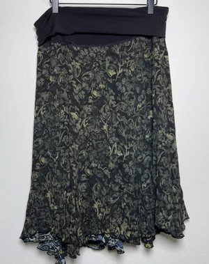 VTG 90s Women Whimsigoth Reversible Skirt XL Black Green Floral Paisley Fairy thumbnail 1