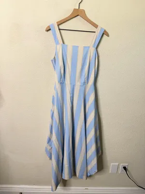 Summersalt Anthropologie The Coastal‎ Poplin Tie Waist Midi Dress Stripe Size L thumbnail 3