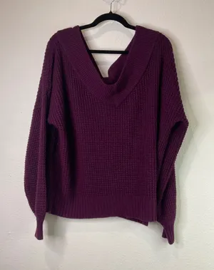 ZENANA Women's Medium Purple Waffle Knit‎ Oversized Cowl Neck Sweater thumbnail 1