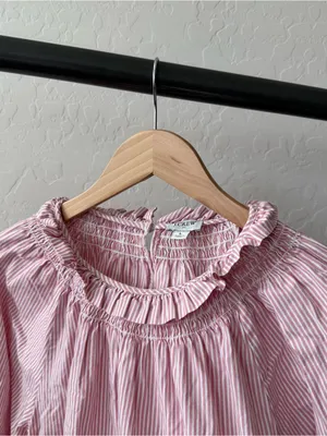 J. Crew Cotton Poplin Smocked Striped Top Pink White thumbnail 4