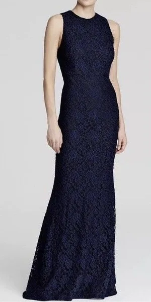 Alice And Olivia Sachi Gown Lace Overlay Long Cocktail Formal Dress Navy Size 2 thumbnail 1