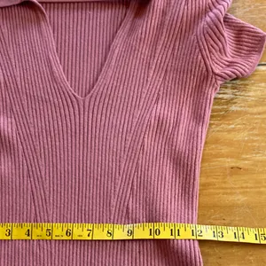 Abercrombie & Fitch Ribbed Pink Collared Bodycon V-neck Mini Dress Size MT thumbnail 6