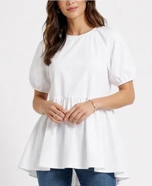 NWT Hill House Home The Francesca Peplum Top in White Cotton Women’s XS thumbnail 1
