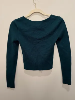 Abercrombie & Fitch Teal Knit Double Zip‎ Square Neck Cardigan Top Size XS thumbnail 4
