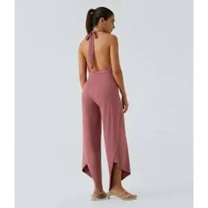 HALARA High Waisted Tie Front PANTS OR JUMPSUIT Size XL Light Rose Red thumbnail 4