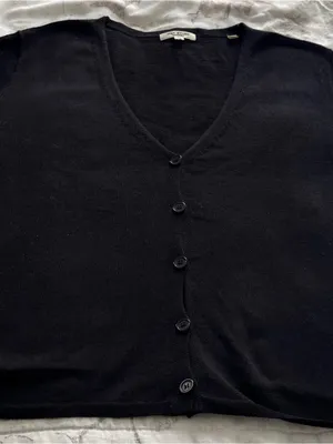 Max Studio London Black linen blend V-Neck Button-Up Cardigan, size XL preppy thumbnail 15