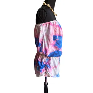 Forever 21 Tie Dye Strapless Romper Cover Up Pink Blue Rayon Size Large thumbnail 3