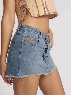 NWT Free People One Teaspoon Junkyard Low Waist Mini Denim Skirt - Tropical Blue thumbnail 5