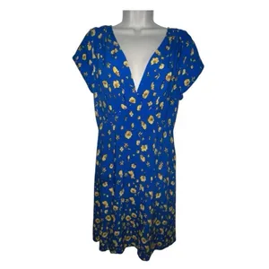 ✨FREE PEOPLE Y2K Blue Yellow Floral Mini Sz 12 Dress✨ thumbnail 4