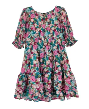 Melloday XL floral puff sleeve dress tiered ruffle cottagecore boho garden thumbnail 1