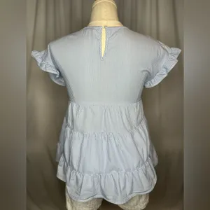 ANDREE BY UNIT Blue White Pinstripe Tiered Babydoll Top Size M (1122) thumbnail 3